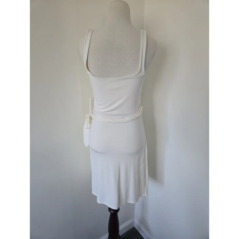Aritzia Wilfred Saturn Ivory Tencel Tie Front Fixed Wrap Ballerina Dress S - Picture 6 of 11